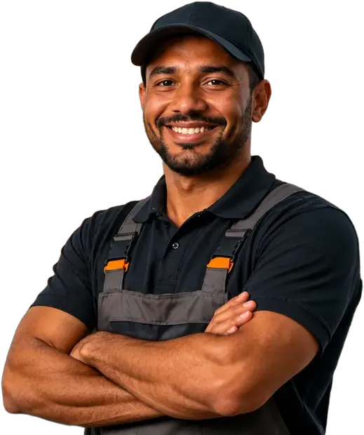 Profissional sorrindo de braços cruzados